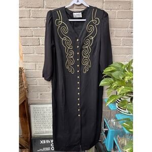 Vintage 80s 90s 3X Caftan Relaxed Button Down Midi Dress Plus Whimsy Luxury